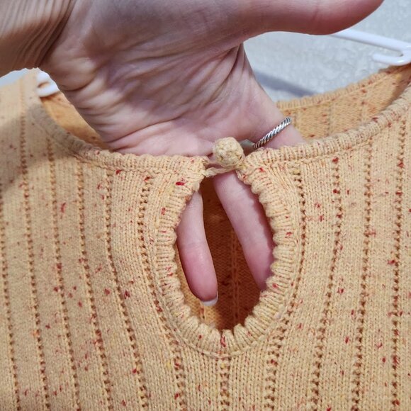 ROUTE 66 Y2K Ribbed Knit Sweater Keyhole Cutout Flared sleeve Butter yellow M - Picture 4 of 8